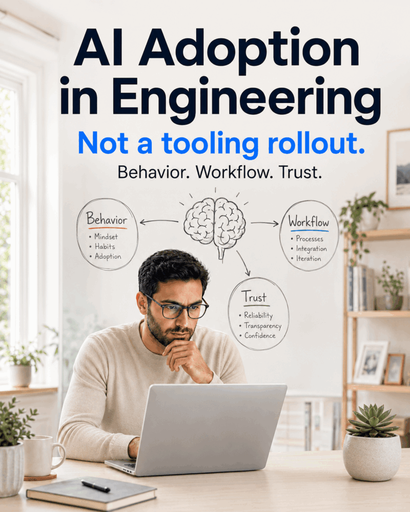 AI adoption in engineering is not a tooling rollout. Behavior, workflow, and trust.